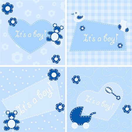 Four designs for birth announcement cards, baby-showers etc. Graphics are grouped and in several layers for easy editing. The file can be scaled to any size. Stock Photo - Budget Royalty-Free & Subscription, Code: 400-04621014