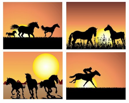 Set of horse silhouette on sunset background. Vector illustration. Stock Photo - Budget Royalty-Free & Subscription, Code: 400-04621103