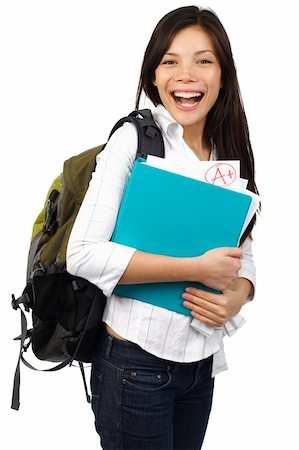 Excited and happy student showing her perfect grade. Isolated on white background. Stock Photo - Budget Royalty-Free & Subscription, Code: 400-04621163