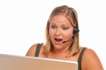 simsearch:400-04233879,k - Attractive Shocked Businesswoman Talks on Her Phone Headset. Photographie de stock - Aubaine LD & Abonnement, Code: 400-04621535