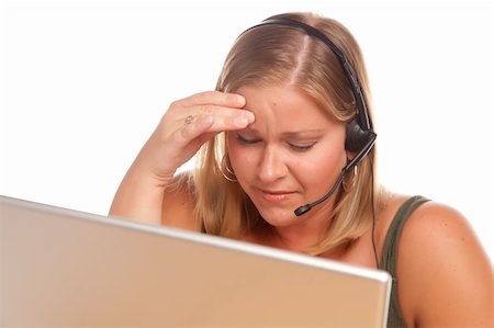 simsearch:400-05098432,k - Fatigued  Businesswoman Talks on Her Phone Headset. Photographie de stock - Aubaine LD & Abonnement, Code: 400-04621537