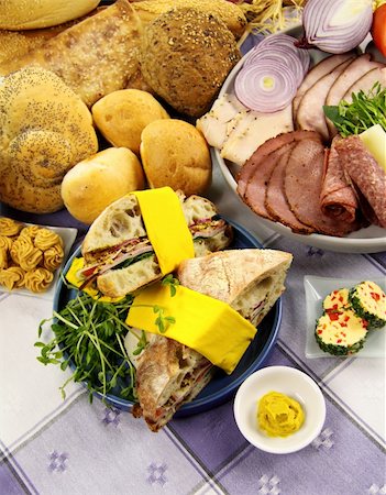 simsearch:400-05255035,k - Platter full of fresh ingredients to make sandwiches along with selection of breads. Stock Photo - Budget Royalty-Free & Subscription, Code: 400-04621635