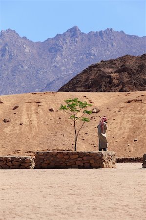 Young Bedouin man standing in desert of Egypt, rear view Stock Photo - Budget Royalty-Free & Subscription, Code: 400-04621686