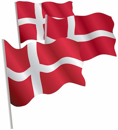 simsearch:400-04620875,k - Kingdom of Denmark 3d flag. Vector illustration. Isolated on white. Stock Photo - Budget Royalty-Free & Subscription, Code: 400-04621710