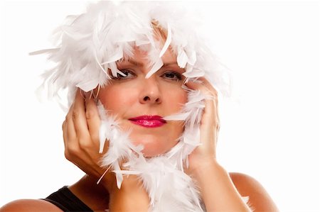 Pretty Girl with White Boa Isolated on a White Background. Photographie de stock - Aubaine LD & Abonnement, Code: 400-04621778