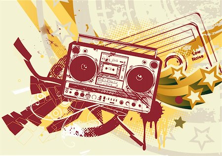 dirty city - Vector illustration of Grunge styled urban background in graffiti style with cool Boom box. Stock Photo - Budget Royalty-Free & Subscription, Code: 400-04622063