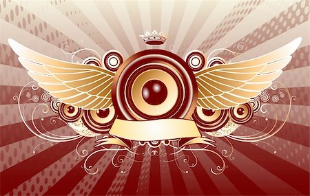 simsearch:400-05173615,k - Vector illustration of shiny abstract party design with speaker, crown, ribbon and floral elements Fotografie stock - Microstock e Abbonamento, Codice: 400-04622381