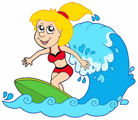 Cartoon surfer girl - vector illustration. Stock Photo - Budget Royalty-Free & Subscription, Code: 400-04622627