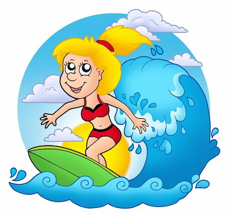 Surfer girl with Sun - color illustration. Stock Photo - Budget Royalty-Free & Subscription, Code: 400-04622644