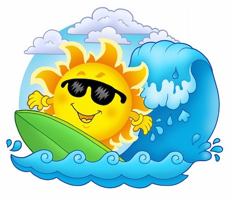 simsearch:400-04419402,k - Surfing Sun with clouds - color illustration. Photographie de stock - Aubaine LD & Abonnement, Code: 400-04622645