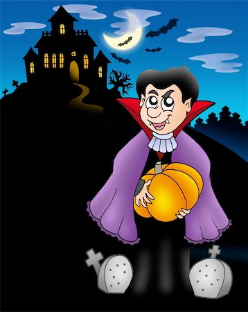 simsearch:400-04267958,k - Vampire with pumpkin before house - color illustration. Stock Photo - Budget Royalty-Free & Subscription, Code: 400-04622647