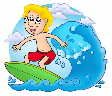 Surfer boy with clouds - color illustration. Stock Photo - Budget Royalty-Free & Subscription, Code: 400-04622643