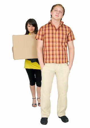 Woman and the man bear the big cardboard box Stock Photo - Budget Royalty-Free & Subscription, Code: 400-04623053