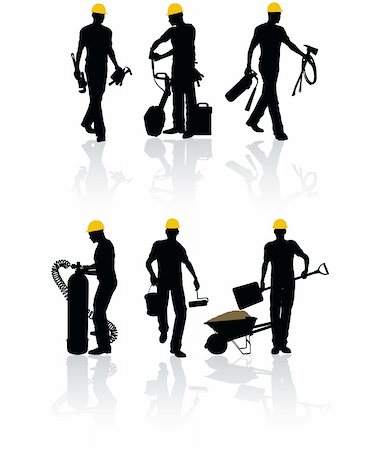 silhouette as carpenter - High quality vector construction workers with different tools Foto de stock - Super Valor sin royalties y Suscripción, Código: 400-04623085