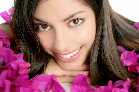 Beautiful indian woman portrait with boungainvilleas flowers over white Stock Photo - Budget Royalty-Free & Subscription, Code: 400-04623429