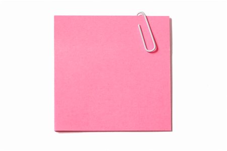 simsearch:400-09224024,k - Pink sticker note with a white clip isolated on white background Stock Photo - Budget Royalty-Free & Subscription, Code: 400-04623705