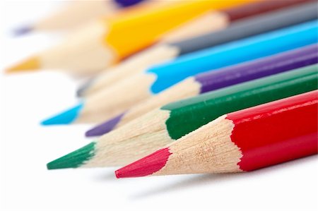 simsearch:400-03947012,k - Assortment of coloured pencils with shadow on white background. Shallow depth of field Stock Photo - Budget Royalty-Free & Subscription, Code: 400-04623964