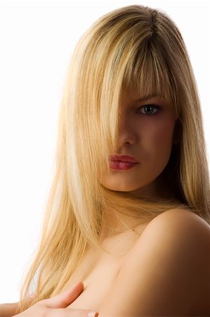 simsearch:400-06103705,k - nice shot of a beautiful young woman covering one eye with long blond hair Foto de stock - Super Valor sin royalties y Suscripción, Código: 400-04634026