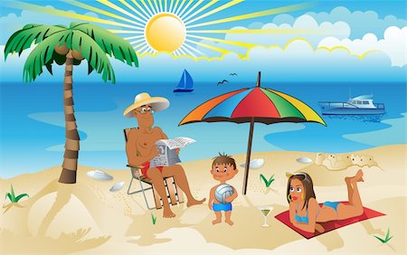 family relaxing with kids in the sun - Father, Mother and child on holiday. Photographie de stock - Aubaine LD & Abonnement, Code: 400-04634508