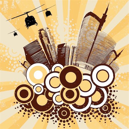 simsearch:400-05904467,k - vector urban art with house round and helicopters Stock Photo - Budget Royalty-Free & Subscription, Code: 400-04634749