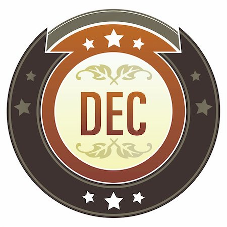 simsearch:400-05742337,k - December month calendar icon on round red and brown imperial vector button with star accents suitable for use on website, in print and promotional materials, and for advertising. Stock Photo - Budget Royalty-Free & Subscription, Code: 400-04635024
