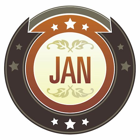 simsearch:400-04635024,k - January month calendar icon on round red and brown imperial vector button with star accents suitable for use on website, in print and promotional materials, and for advertising. Photographie de stock - Aubaine LD & Abonnement, Code: 400-04635026