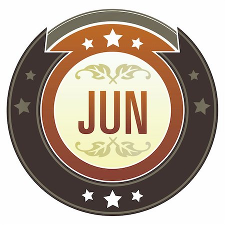 simsearch:400-04635024,k - June month calendar icon on round red and brown imperial vector button with star accents suitable for use on website, in print and promotional materials, and for advertising. Photographie de stock - Aubaine LD & Abonnement, Code: 400-04635028