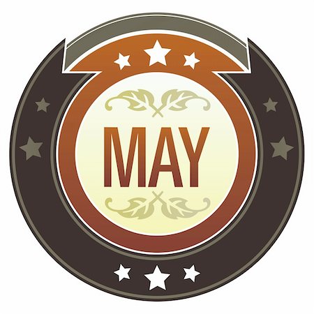 simsearch:400-04635024,k - May month calendar icon on round red and brown imperial vector button with star accents suitable for use on website, in print and promotional materials, and for advertising. Photographie de stock - Aubaine LD & Abonnement, Code: 400-04635030