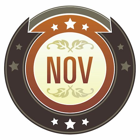 simsearch:400-05742337,k - November month calendar icon on round red and brown imperial vector button with star accents suitable for use on website, in print and promotional materials, and for advertising. Stock Photo - Budget Royalty-Free & Subscription, Code: 400-04635031