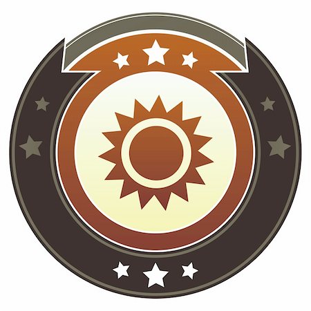 simsearch:400-05742337,k - Sun icon on round red and brown imperial vector button with star accents suitable for use on website, in print and promotional materials, and for advertising. Stock Photo - Budget Royalty-Free & Subscription, Code: 400-04635046