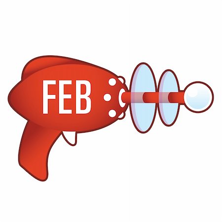 February calendar month icon on laser raygun vector illustration in retro 1950's style. Stock Photo - Budget Royalty-Free & Subscription, Code: 400-04635055