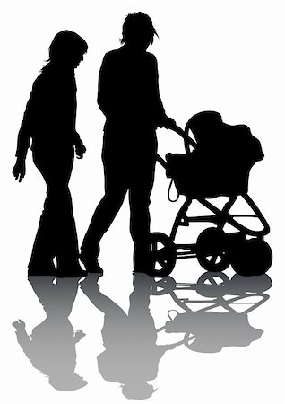 Vector drawing families with children. Silhouettes on a white background Stock Photo - Budget Royalty-Free & Subscription, Code: 400-04635989