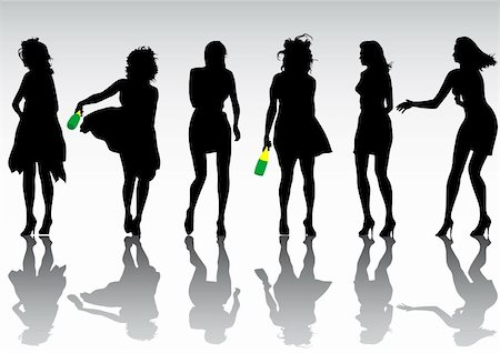 silhouette of dancers at party - Vector drawing of dancing girl. Silhouette of the crowd on a white background Stock Photo - Budget Royalty-Free & Subscription, Code: 400-04636020