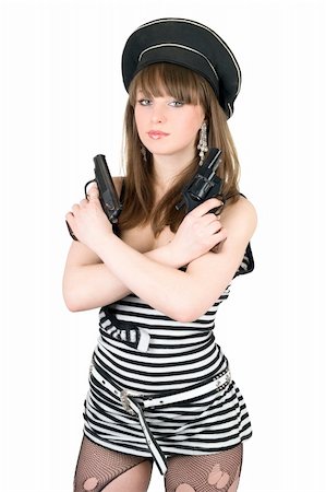 simsearch:400-05883228,k - Portrait of the pretty sailor with pistols Foto de stock - Royalty-Free Super Valor e Assinatura, Número: 400-04636420