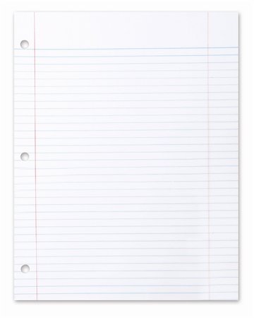 Blank Piece of School Lined Paper on White With a Drop Shadow Stock Photo - Budget Royalty-Free & Subscription, Code: 400-04636459