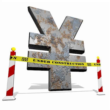 simsearch:400-07215779,k - Used up metal Yen symbol covered with rust, behind "under construction" cordon. Economy/money concept. 3d render. Photographie de stock - Aubaine LD & Abonnement, Code: 400-04636567