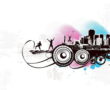 dirty city - abstract urban grunge city backgroundwith funcky boy,vector illustration Stock Photo - Budget Royalty-Free & Subscription, Code: 400-04636728