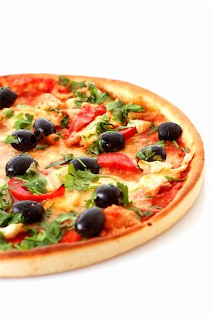 tasty Pizza with olives isolated on white Stock Photo - Budget Royalty-Free & Subscription, Code: 400-04636827
