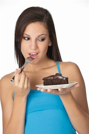 simsearch:400-04637126,k - Beautiful Caucasian woman eating a slice of chocolate cake Stockbilder - Microstock & Abonnement, Bildnummer: 400-04637123