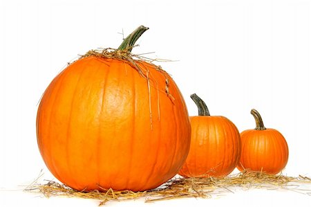 simsearch:400-04008520,k - Pumpkins with straw on white background Stock Photo - Budget Royalty-Free & Subscription, Code: 400-04637294