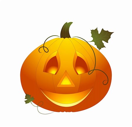 pumpkin leaf pattern - Vector helloween pumpkin with leaf and branch on white background Stock Photo - Budget Royalty-Free & Subscription, Code: 400-04637344
