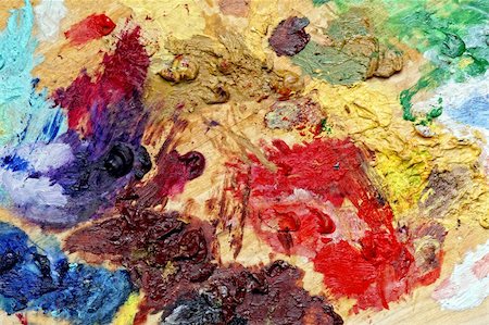 staining wood brush - close up of classic art palette color background Stock Photo - Budget Royalty-Free & Subscription, Code: 400-04637475