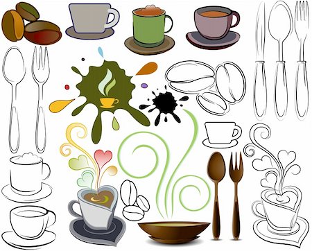 fork and spoon frame - icons and the contours of spoons, forks, knives and cups. Stock Photo - Budget Royalty-Free & Subscription, Code: 400-04637470