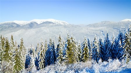 simsearch:400-04319458,k - winter calm mountain landscape (view from Bukovel ski resort (Ukraine) to Svydovets ridge) Stock Photo - Budget Royalty-Free & Subscription, Code: 400-04637829