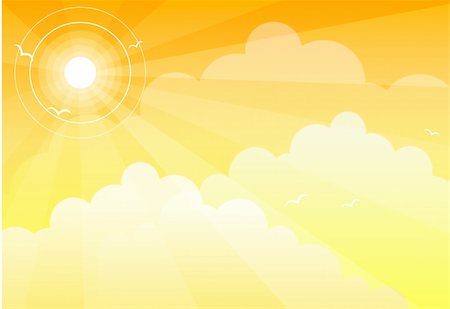 simsearch:400-05159767,k - A yellow sun in an orange sky with clouds and sunbeams Stock Photo - Budget Royalty-Free & Subscription, Code: 400-04637975