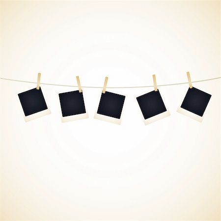 Set of 5 blank photos hanging on a line. Available in jpeg and eps8 formats. Stock Photo - Budget Royalty-Free & Subscription, Code: 400-04638011