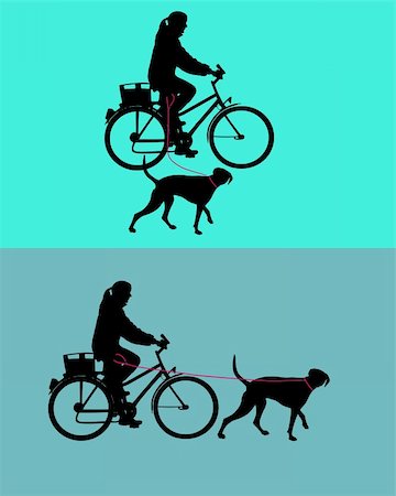 pointer dogs colors - Women on bicycle with dogs on leash Stock Photo - Budget Royalty-Free & Subscription, Code: 400-04638063