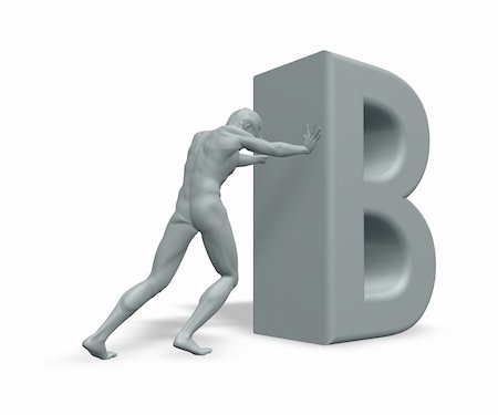 man figure pushes the letter B on white background - 3d illustration Photographie de stock - Aubaine LD & Abonnement, Code: 400-04638222