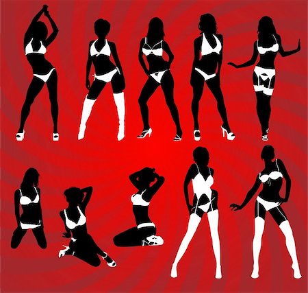 Vector image, silhouette of sexy women in lingerie Stock Photo - Budget Royalty-Free & Subscription, Code: 400-04638428