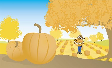 Illustration of a boy carying a pumpkin from a pumpkin patch. Foto de stock - Super Valor sin royalties y Suscripción, Código: 400-04638442